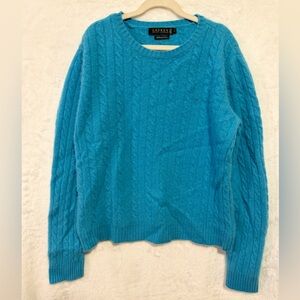Ralph Lauren 100% Cashmere Sweater Womens Large Blue Teal Cable Knit Soft FLAWED